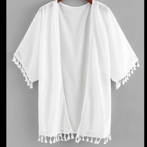 Fringe Trim Open Front Kimono